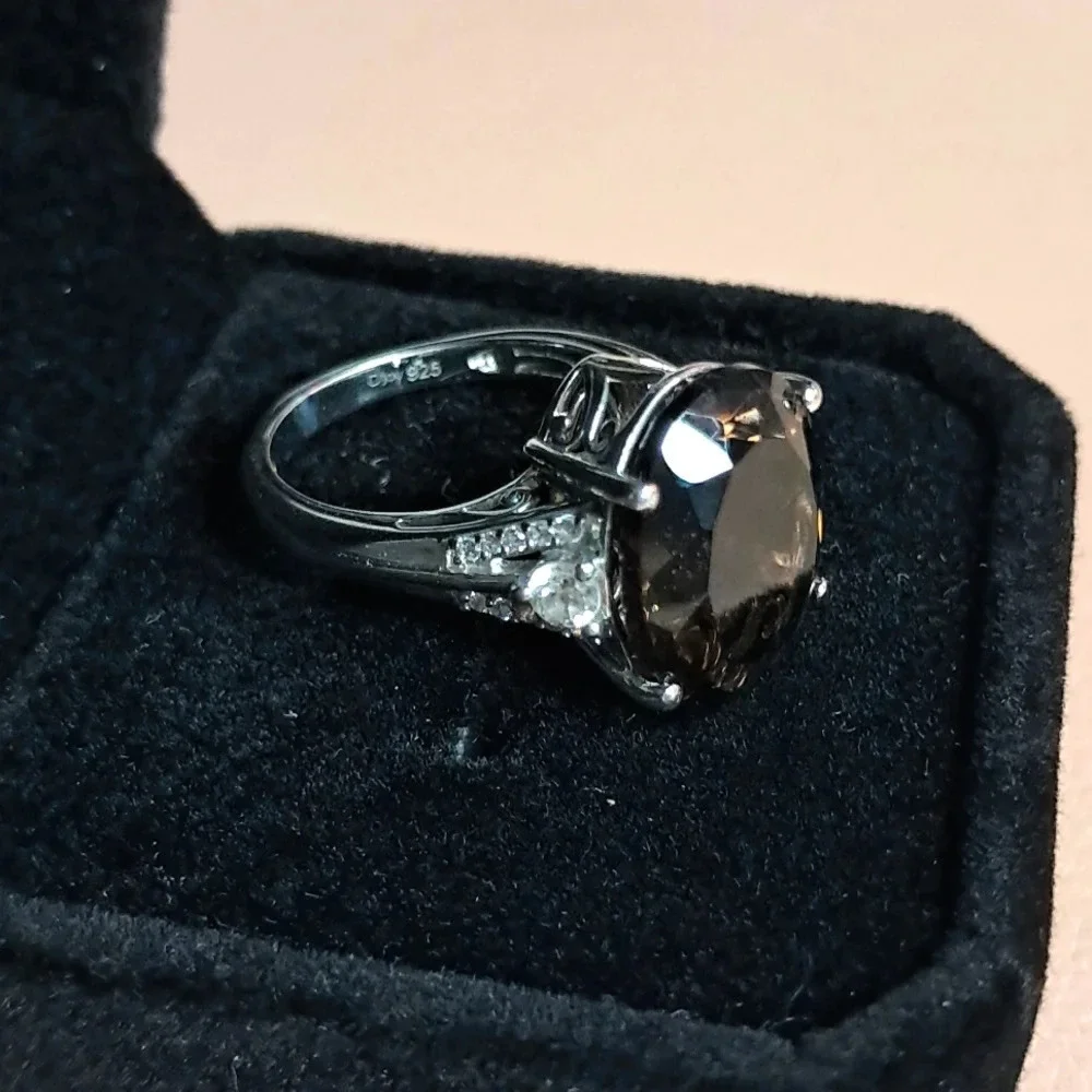 Colombianite and Natural White Zircon Ring in 925 Sterling Silver